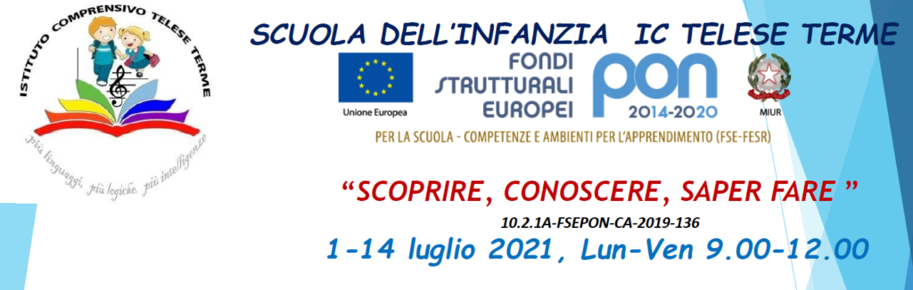PON SCUOLA DELL’INFANZIA- LUGLIO 2021
